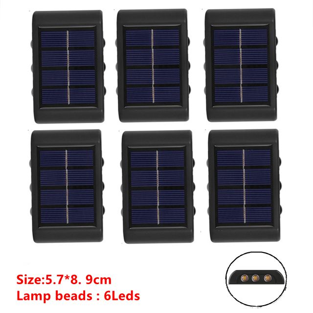 6 LED Solar Wall Lamp Outdoor Waterproof Up and Down Luminous Lighting Garden Decoration Solar Lights Stairs Fence Sunlight Lamp