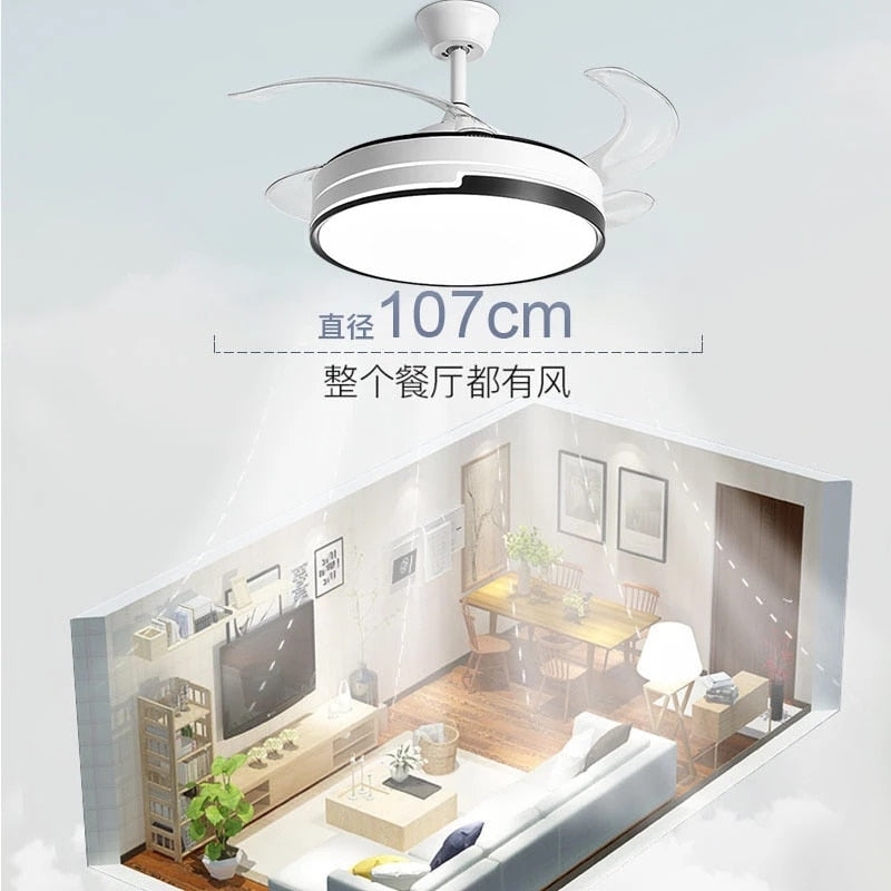 42 Inch 36W 47 Inch 48W Ceiling Lamp With Fan Remote Control Lnvisible Fan Blade Fan Chandelier Led Modern Ceiling Fans