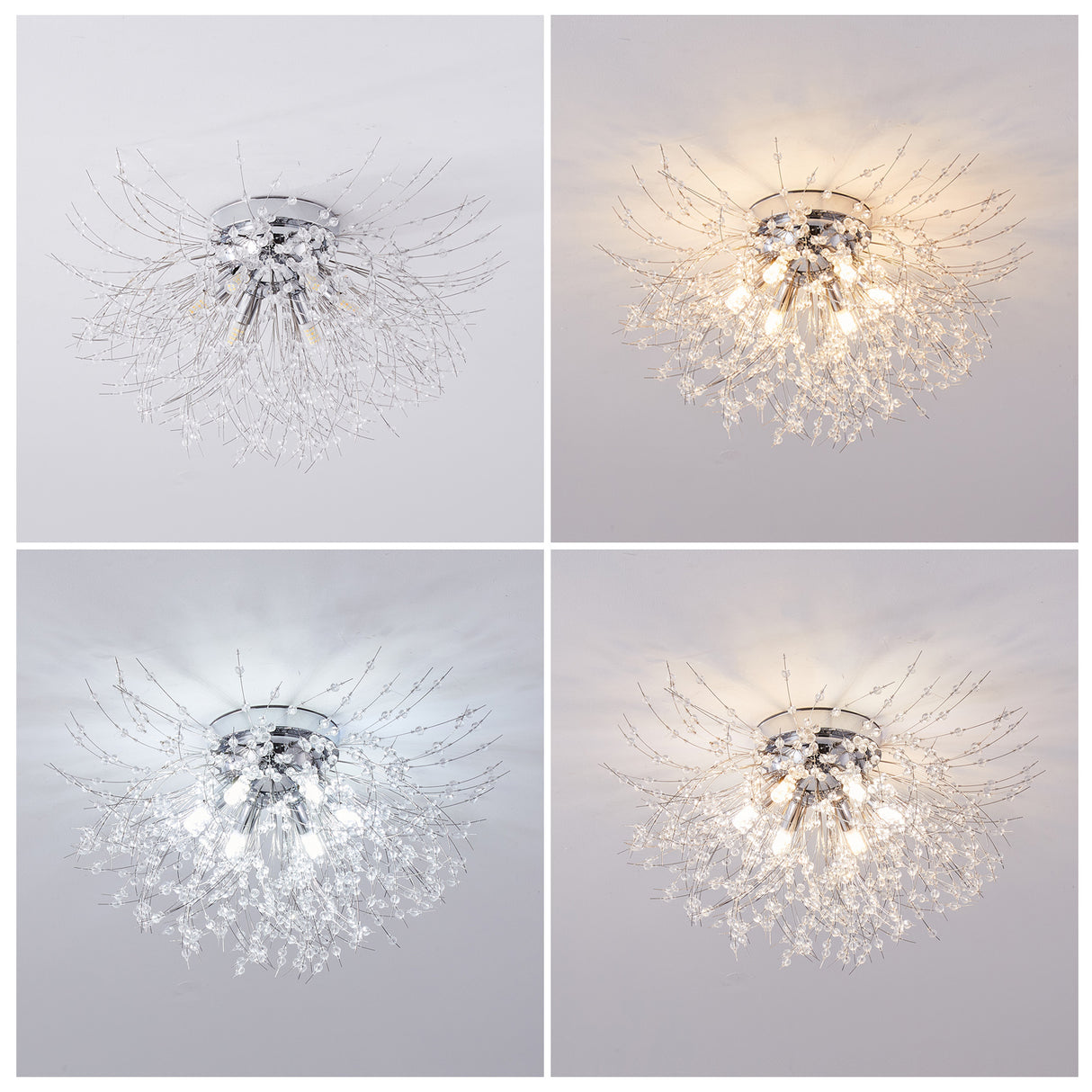 LED Crystal Firework Chandelier Modern Style Ceiling Light Fixtures 6 Light Pendant