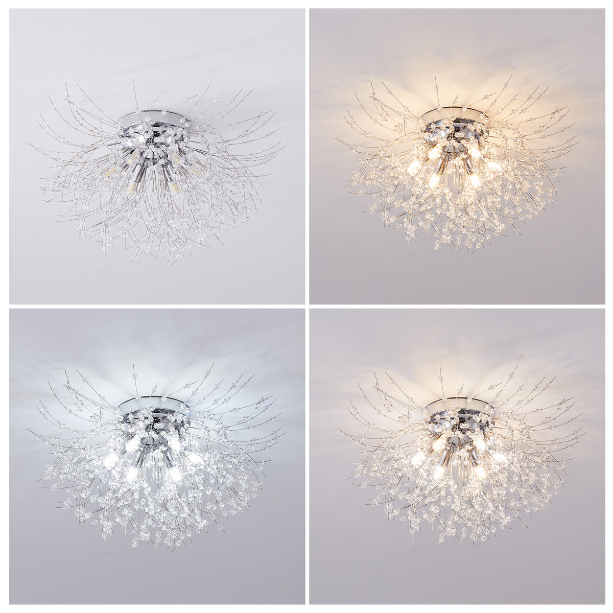 LED Crystal Firework Chandelier Modern Style Ceiling Light Fixtures 6 Light Pendant