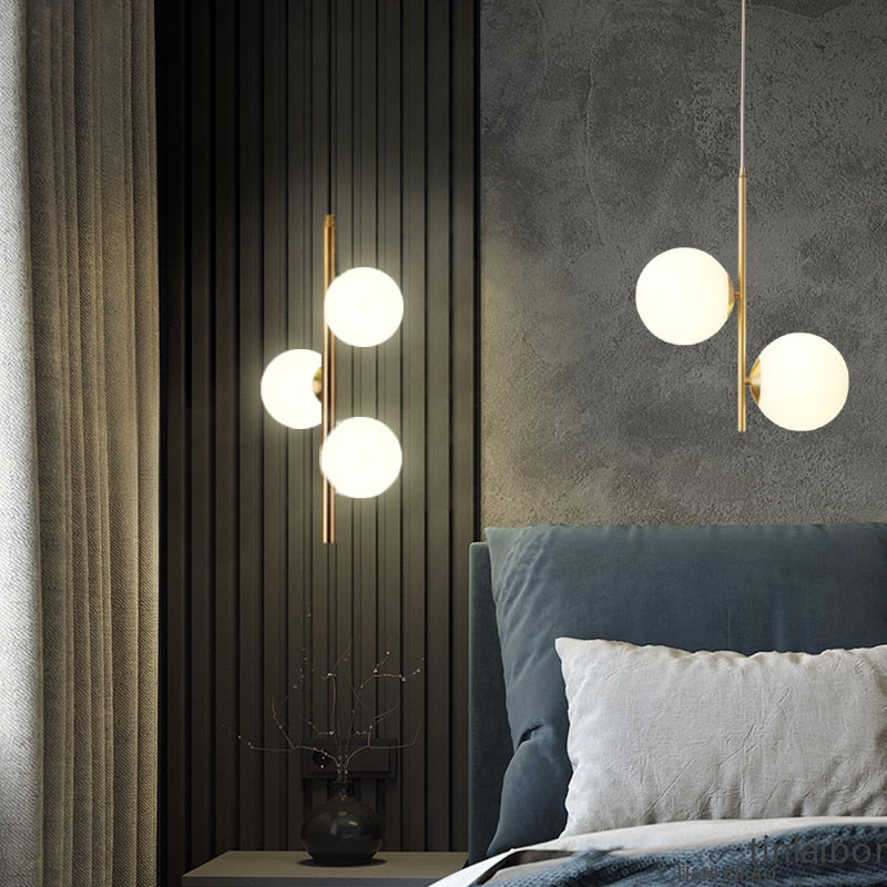 Modern simple Coppery Restaurant Pendant light luxury Bedside Nordic designer Creative personalized Acrylic ball G9 Hanging lamp