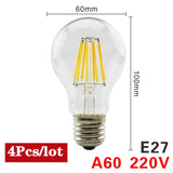 4pcs/lot LED Candle Bulb C35 ST64 Vintage Lamp E14 LED E27 A60 G95 G125 AC220V LED Globe 2W 4W 6W 8W Filament Edison Light Bulbs