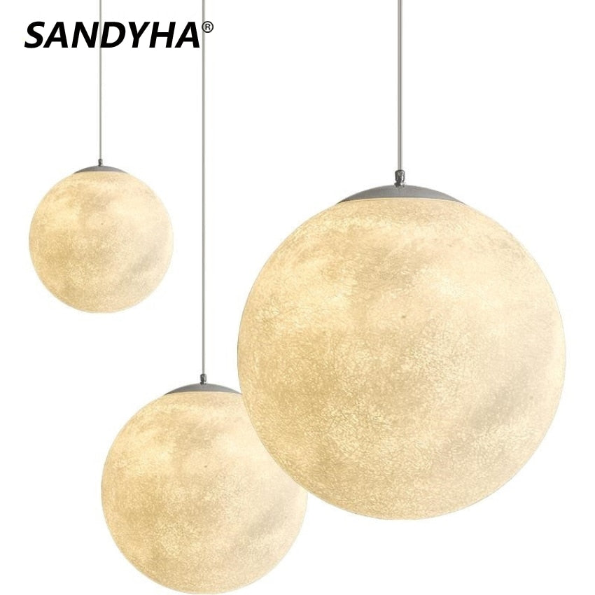Novelty Creative Pendant Light 3D Print Moon Atmosphere Chandeliers Restaurant Bar Living Dining Room Lamp Suspension Luminaire