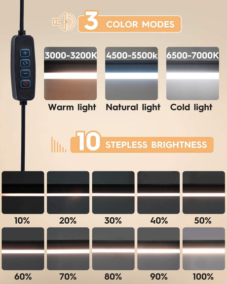 LED Desk Lamp with Clamp, Eye-Care Dimmable Reading Light, 3 Color Modes Swing Arm Lamp, USB Clip-on Table Lamp, Daylight Lamp