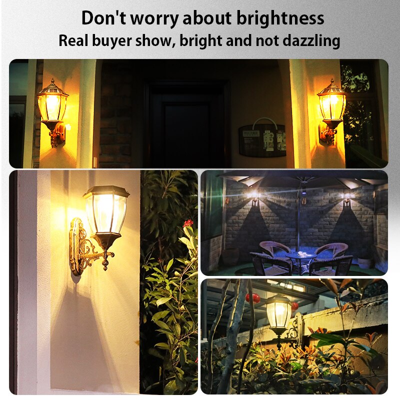 European Style Retro Outdoor Wall Light Solar LED Vintage Balcony Lamp ...