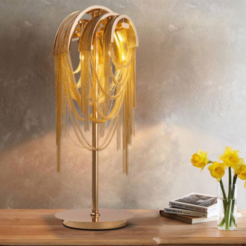 Tassel aluminum chain table lamp post-modern personality gold and silver table lamp living room bedroom study lobby floor lamp