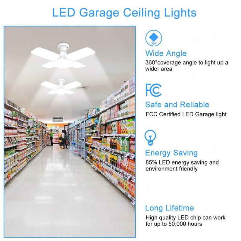 5+1 60W Blades Deformable LED Garage Light E27 Adjustable Shop Top Ceiling Lamp Professional Warehouse Foldable Fan Lamps 220V