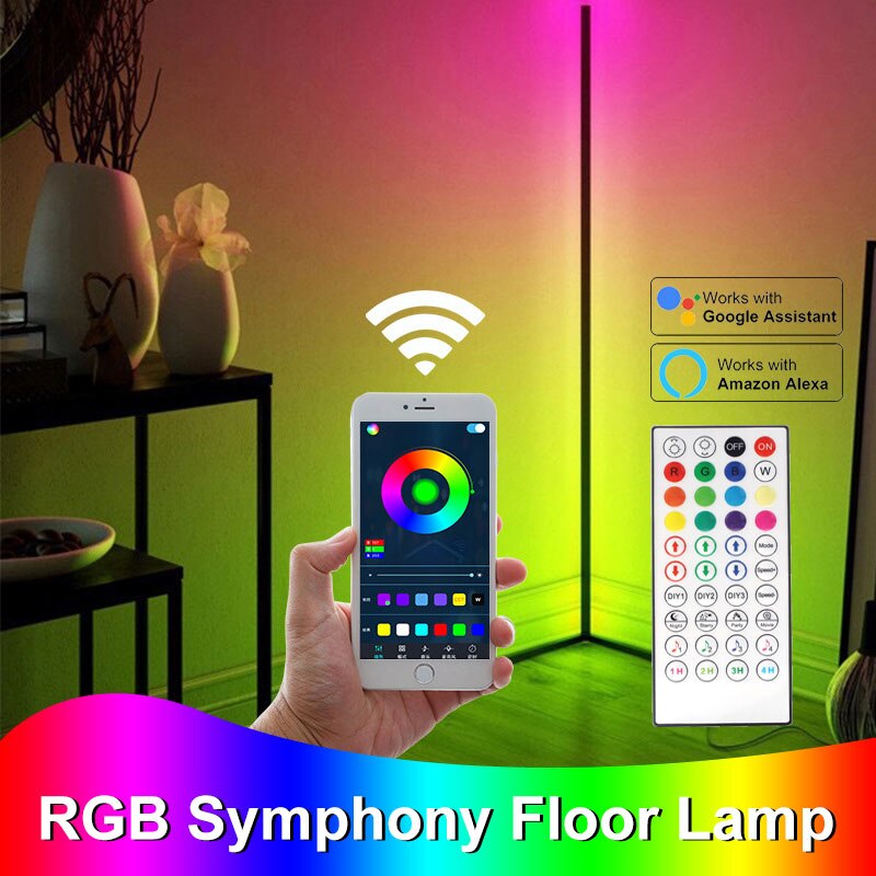 Modern Corner Floor Lamps for Bedroom Decor Furniture Living Room Tuya RGB LED Lighting Dimmable Alexa Lights Bedside Stand Lamp