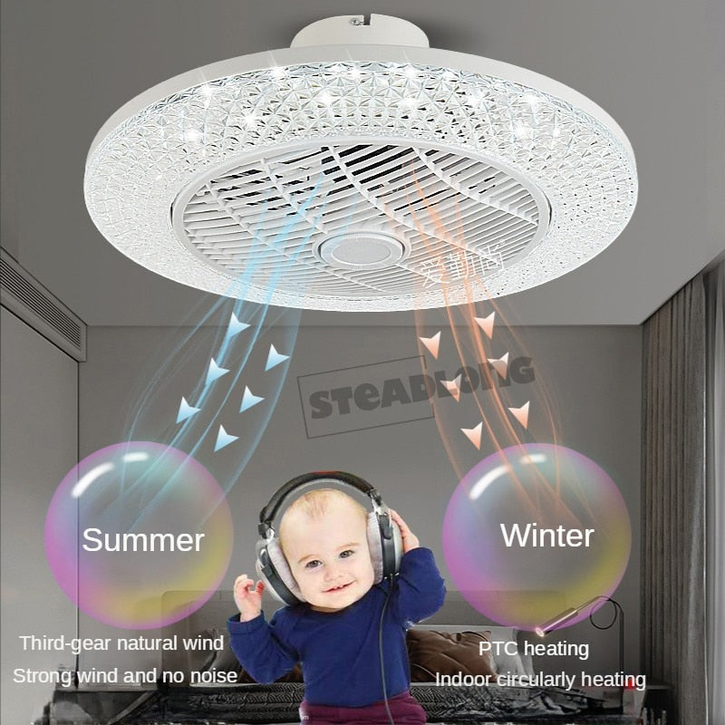 Morden LED Invisible Ceiling Fan Lamp With Remote Control Dining Room Bedroom Heating Fan Lamp Bluetooth music Light Lustre Deco