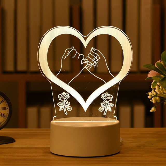 Romantic Love 3D Acrylic Led Lamp for Home Children&amp;#39;s Night Light Table Lamp Birthday Party Decors Valentine&amp;#39;s Day Bedside Lamp