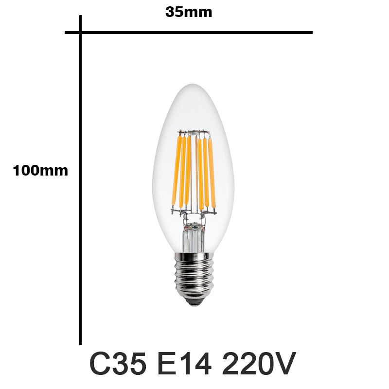 2Pcs E27 E14 Retro LED Edison Bulb 220V Light Bulb C35 A60 ST64 G45 G80 G95 Vintage LED Filament Lamp Glass Bulb Candle Light