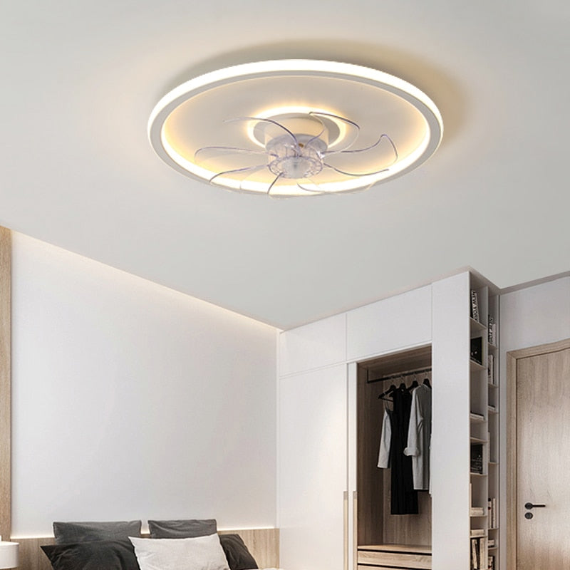 GGBingo Intelligent LED Ceiling Fan Lamp Creative Invisible Integrated Fan Light Silent Stepless Dimming Chandelier Fan Bedroom