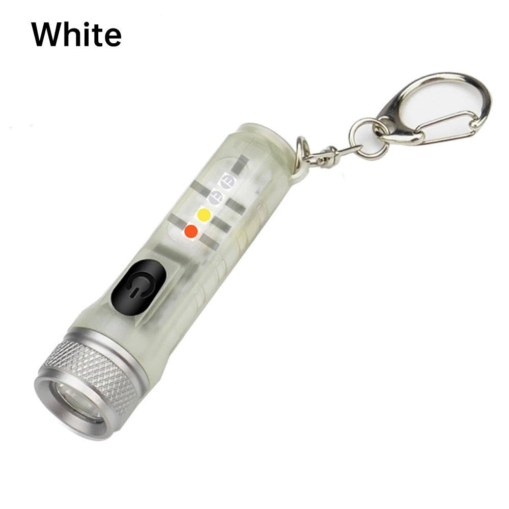Mini Keychain LED Flashlight Portable Pocket Work Light USB Rechargeable Lamp Fluorescent Magnetic Warning Camping Flashlight