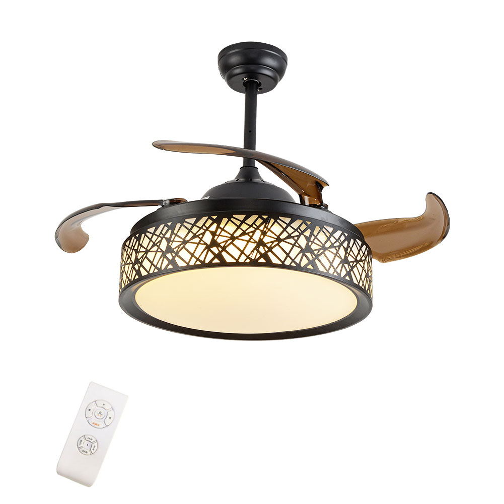 Retractable Fan Chandelier 3 Color Changes 3 Speed Settings Pendant Light with Remote Control