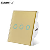 EU Touch Switch Sensor Switches No Neutral Wire Required LED Crystal Glass Panel Wall Lamp Light Switch 1/2/3 Gang AC100-240V