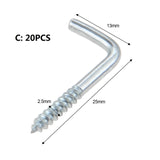 2/5/10/20pcs Square Bend Hook L Cup Hanger Screw-in Wall Picture Photo Frame Lamp Light Eyescrew 20-100mm 14-Sizes Zinc-Plated