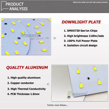 1Pcs LED PCB 6W 12W 18W LED Downlight Aluminum Plate Lighting Heatsink SMD5730 110lm/W Square Light Source For Panel Lamps