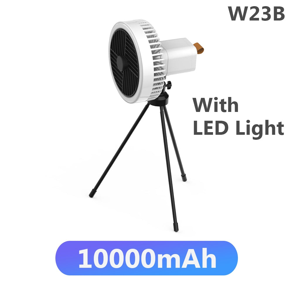 Multifunction Portable Electric Camping Fan Rechargeable Desktop Tripod Stand Cooling Ceiling Fan with LED Outdoor Dropshipping