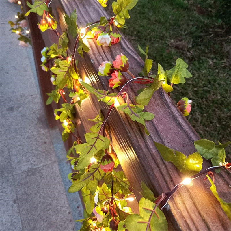 Flower Green Leaf String Lights Artificial Vine Fairy Lights Battery Powered Christmas Tree Garland Light for Wedding Home Decor