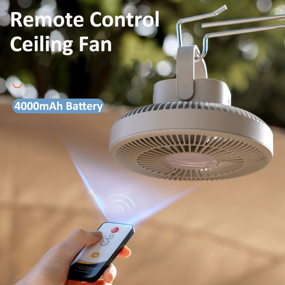 Xiaomi Summer Air Cooler Fan with LED Lamp Remote Control Rechargeable USB Power Bank Ceiling Fan 3 Gear Wall Ventilador