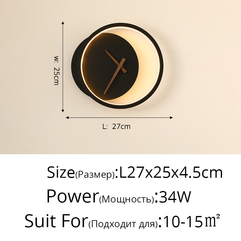 Modern LED Clock Wall Lamps For Bedside Corridor Aisle Hotel Living Room Foyer Kitchen Porch Lights Luminaria Indoor Lighting