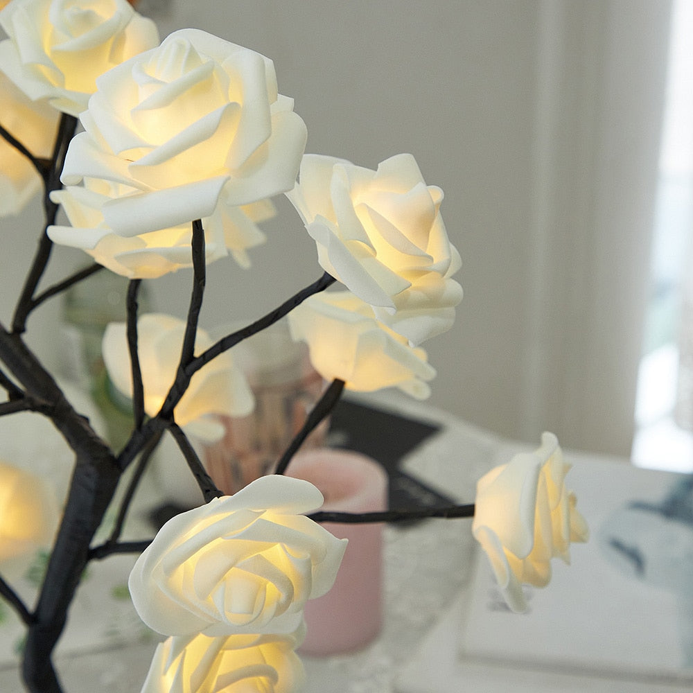 USB Battery Operated LED Table Lamp Rose Flower Bonsai Tree Night