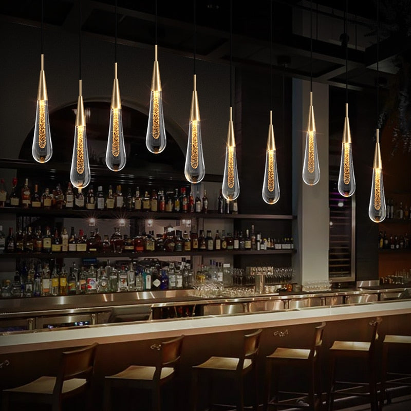 Modern Creative LED Lamp Pendant ForStair Lamp,Duplex Building Villa,Apartmenthigh Hanging Simple Crystal Gold Flowing Waterdrop