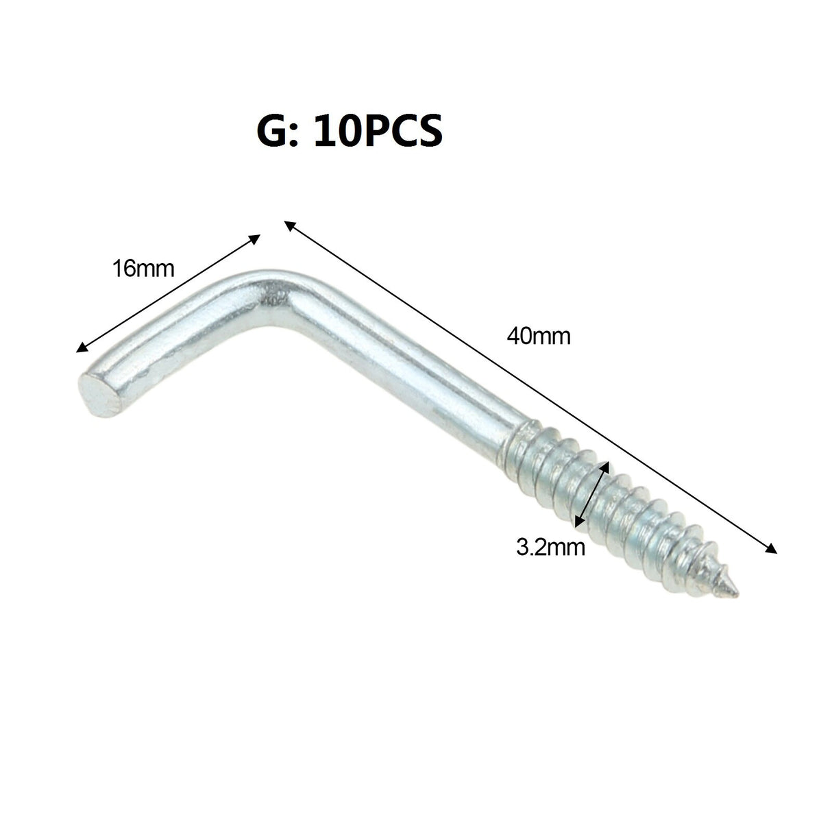 2/5/10/20pcs Square Bend Hook L Cup Hanger Screw-in Wall Picture Photo Frame Lamp Light Eyescrew 20-100mm 14-Sizes Zinc-Plated