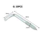 2/5/10/20pcs Square Bend Hook L Cup Hanger Screw-in Wall Picture Photo Frame Lamp Light Eyescrew 20-100mm 14-Sizes Zinc-Plated