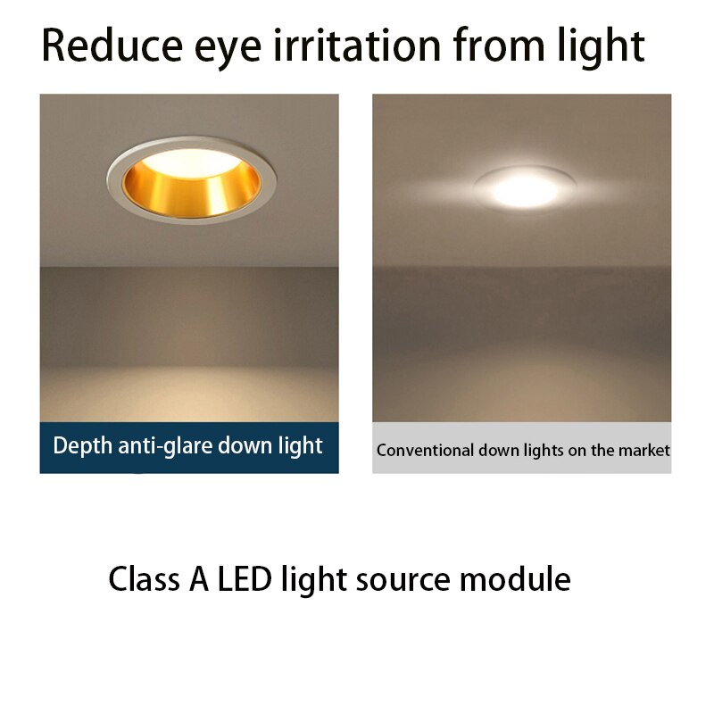 Recessed Anti-glare LED Downlight 5W7W9W12W15W18W Dimmable AC85-265V Ceiling Lamp Spot Light Home Living Room Bedroom Lighting