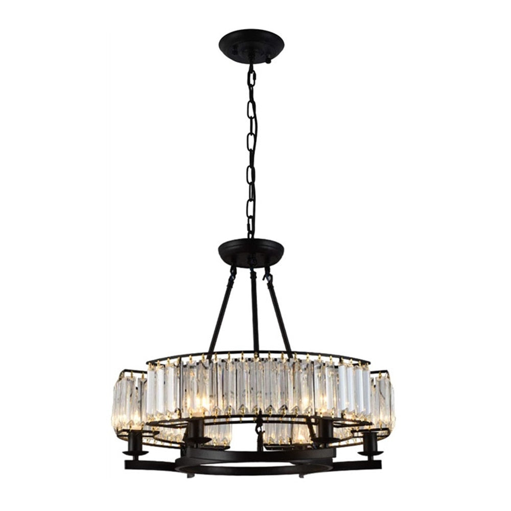 Black Frame Luxury Crystal Chandelier Pendant Light for Dining Room, Bedroom