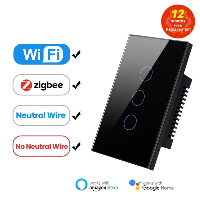 Smart Light Switch, Neutral wire/No Neutral wire Required Wall Touch Switch Work with Alexa, Google Home