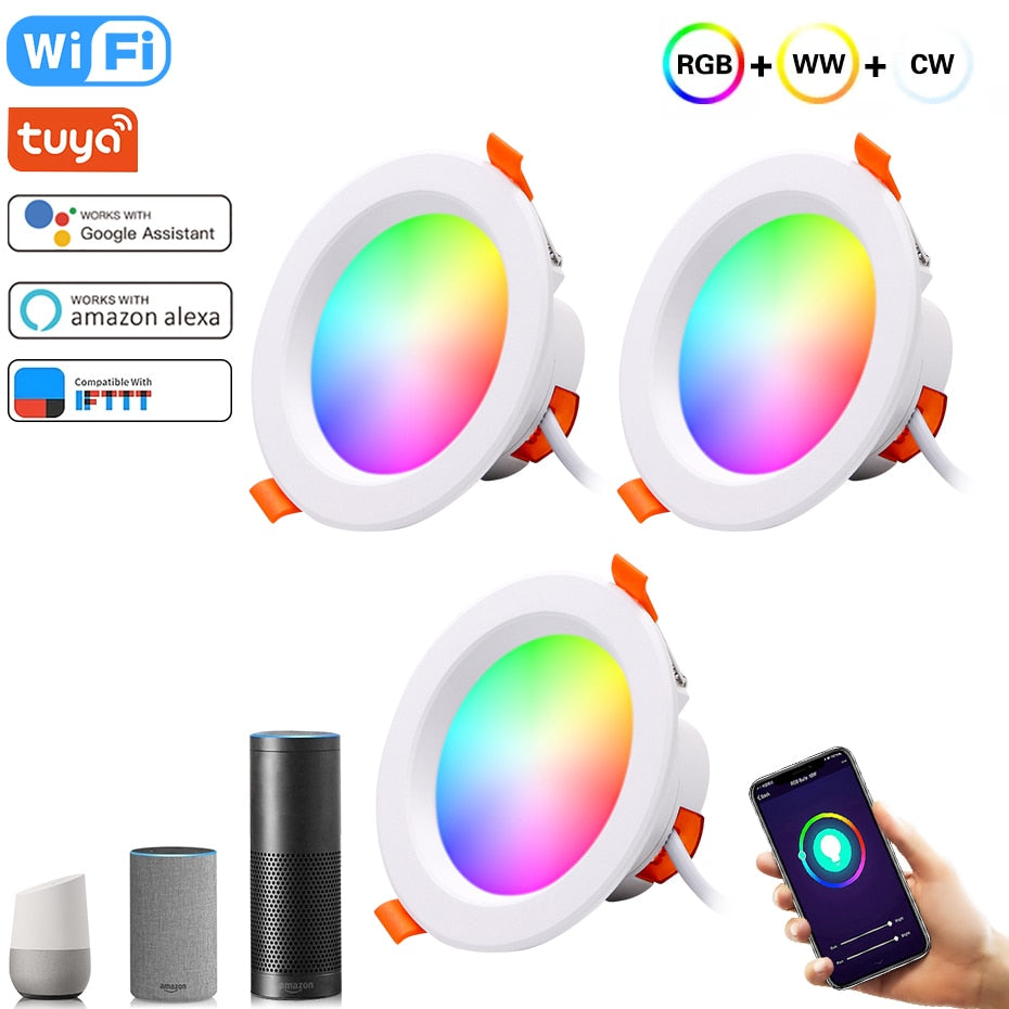 Tuya Smart LED Downlight WiFi LED Ceiling Recessed Down Light Dimmmable Spot Lamp 5W 7W 9W 15W RGB +CW+WW Changeable Work Alexa