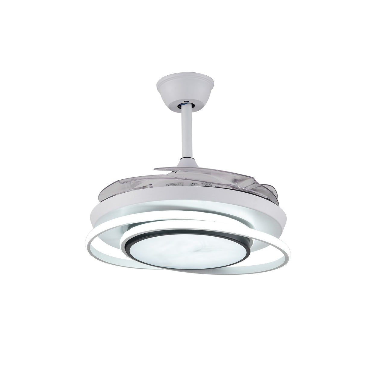 42 Inch Ceiling Fans Light 4 Retractable Blades LED Ceiling Fan Three Color Change Chandelier with Remote Control for Room