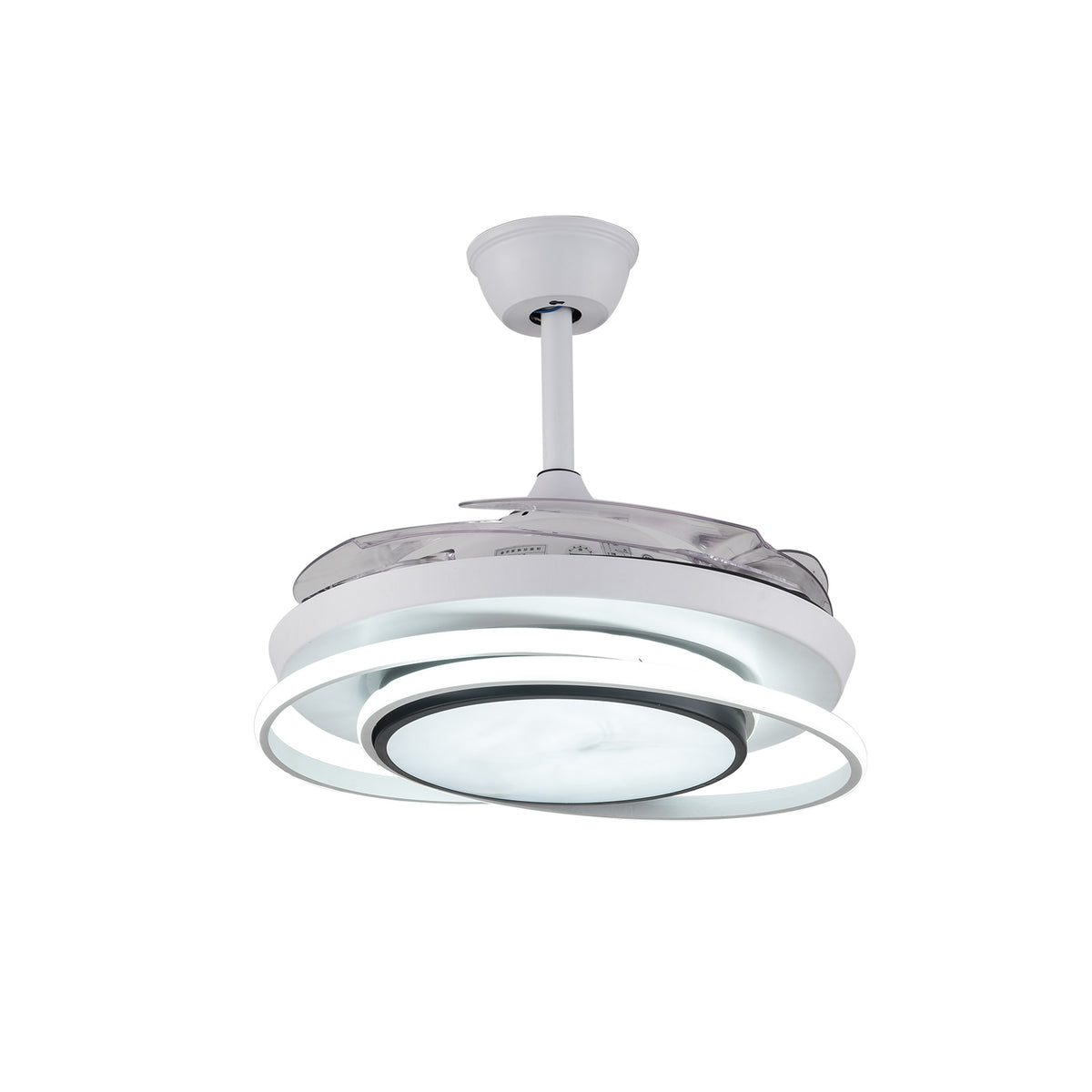 42 Inch Ceiling Fans Light 4 Retractable Blades LED Ceiling Fan Three Color Change Chandelier with Remote Control for Room