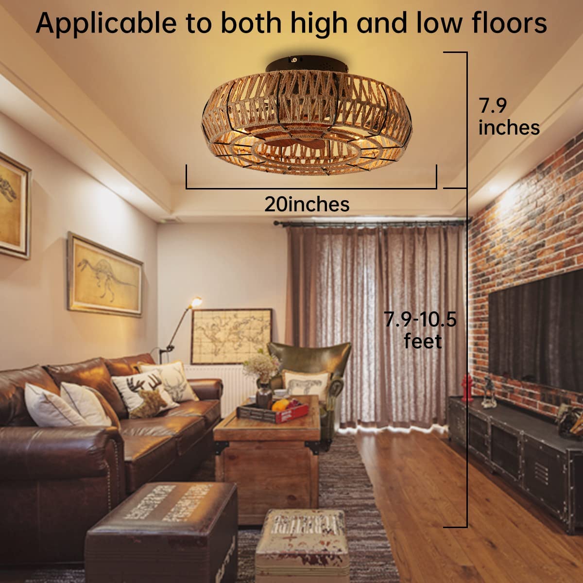 American retro cage ceiling fan lamp dining room bedroom ceiling lamp hemp rope industrial wind ceiling fan with light remote