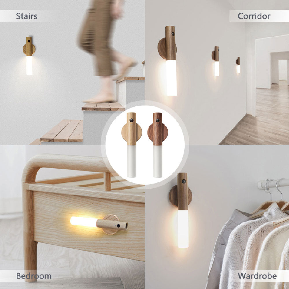 LED Wood Wireless USB Night Light Magnetic Wall Lamp Kitchen Cabinet Closet light Home Bedroom Table Move Lamp Bedside Lighting