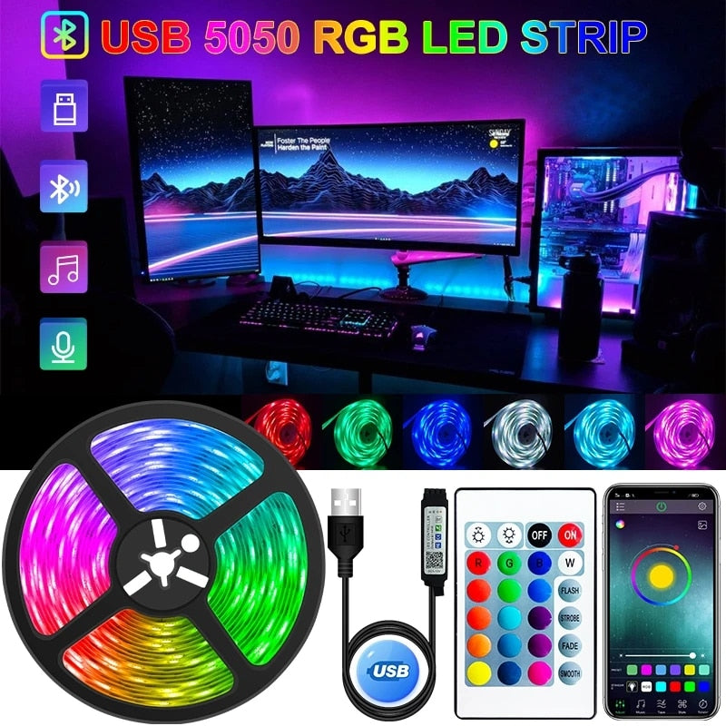 RGB LED Light Strip USB 5050SMD Rgb Light Tape Flexible Leds Light Strip Tape Wall Bedroom Decor TV BackLight DIY APP Control