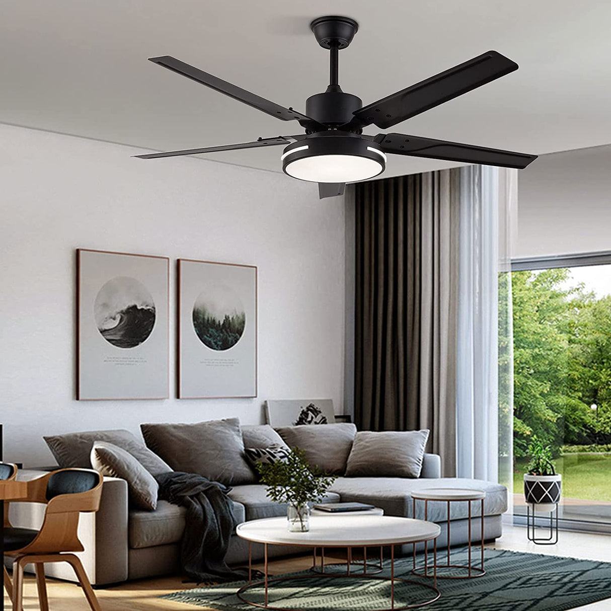 Black/Silver 48 Inch Modern LED Ceiling Fan Silent Motor with Remote Control
