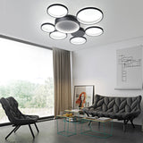Black/White 7 Rings Flush Mount LED Ceiling Light with Remote Control for Living Room Bedroom