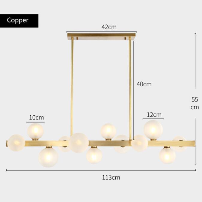 New All Copper Chandelier Modern Nordic7-9-12 Lights White Glass Ball Table Restaurant Strip Hanging Lamp Pendant Drop Lighting