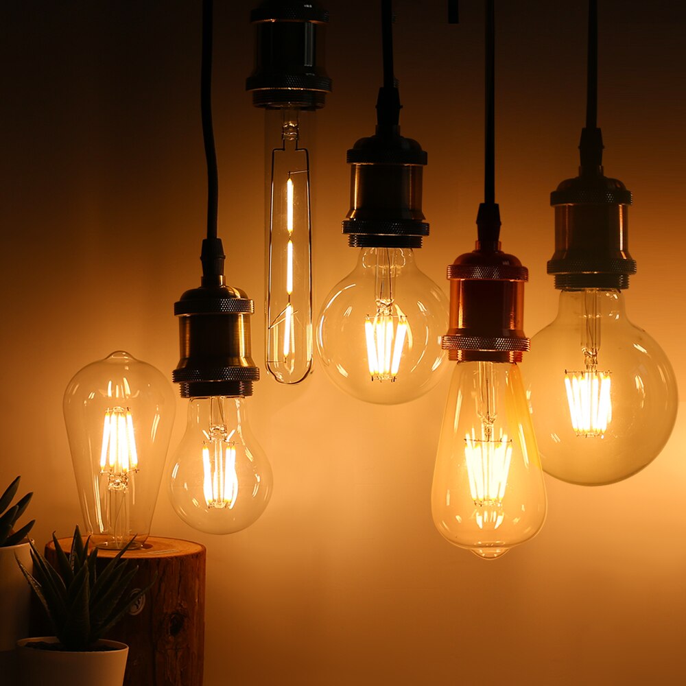 2Pcs E27 E14 Retro LED Edison Bulb 220V Light Bulb C35 A60 ST64 G45 G80 G95 Vintage LED Filament Lamp Glass Bulb Candle Light