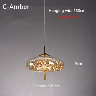 Nordic Net Red Bedside Chandelier Girl Light Luxury Long Line Personality Art Full Of Stars Hotel Bar Glass Small Chandelier