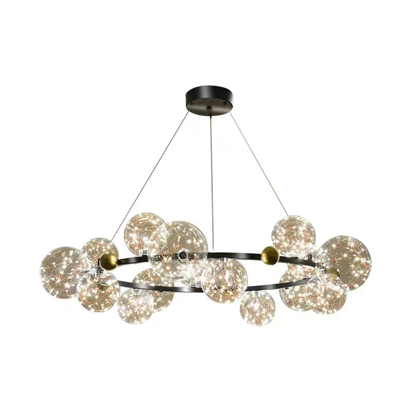 Creative Romantic Style Star Bright LED Modern Chandelier Hanging Lamp Round Black/Golden Transparent Glass Ball Pendant Light