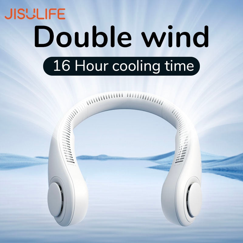 JISULIFE Portable Neck Fan USB Rechargeable Bladeless FAN MINI Electric Ventilador Silent Neckband Wearable Cooling for Sports