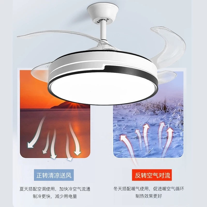 42 Inch 36W 47 Inch 48W Ceiling Lamp With Fan Remote Control Lnvisible Fan Blade Fan Chandelier Led Modern Ceiling Fans