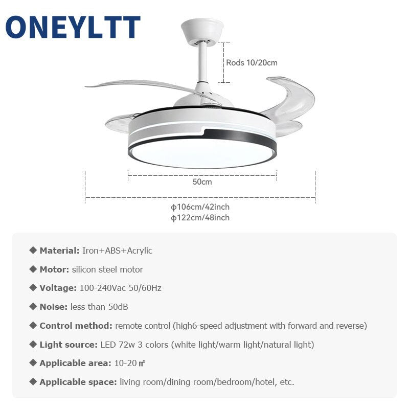 New 110V 220V Nordic Ceiling Fan Living Room Led Invisible Fan Lamp Ceiling Bedroom Fan Remote Control Reversible Blades Fans