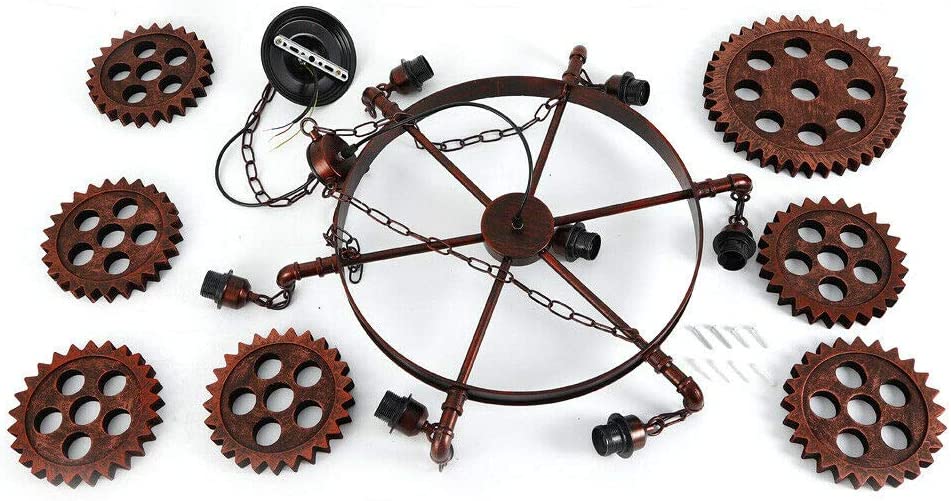 Industrial Chandelier Metal Bronze 7 Gear Steampunk Pendant Light