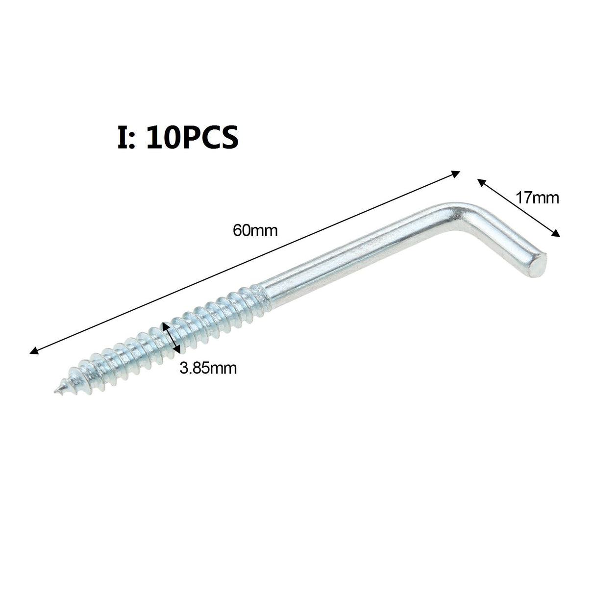 2/5/10/20pcs Square Bend Hook L Cup Hanger Screw-in Wall Picture Photo Frame Lamp Light Eyescrew 20-100mm 14-Sizes Zinc-Plated