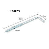 2/5/10/20pcs Square Bend Hook L Cup Hanger Screw-in Wall Picture Photo Frame Lamp Light Eyescrew 20-100mm 14-Sizes Zinc-Plated
